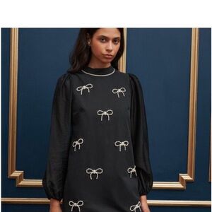 Sister Jane Black Mini Dress with White Bow Accents